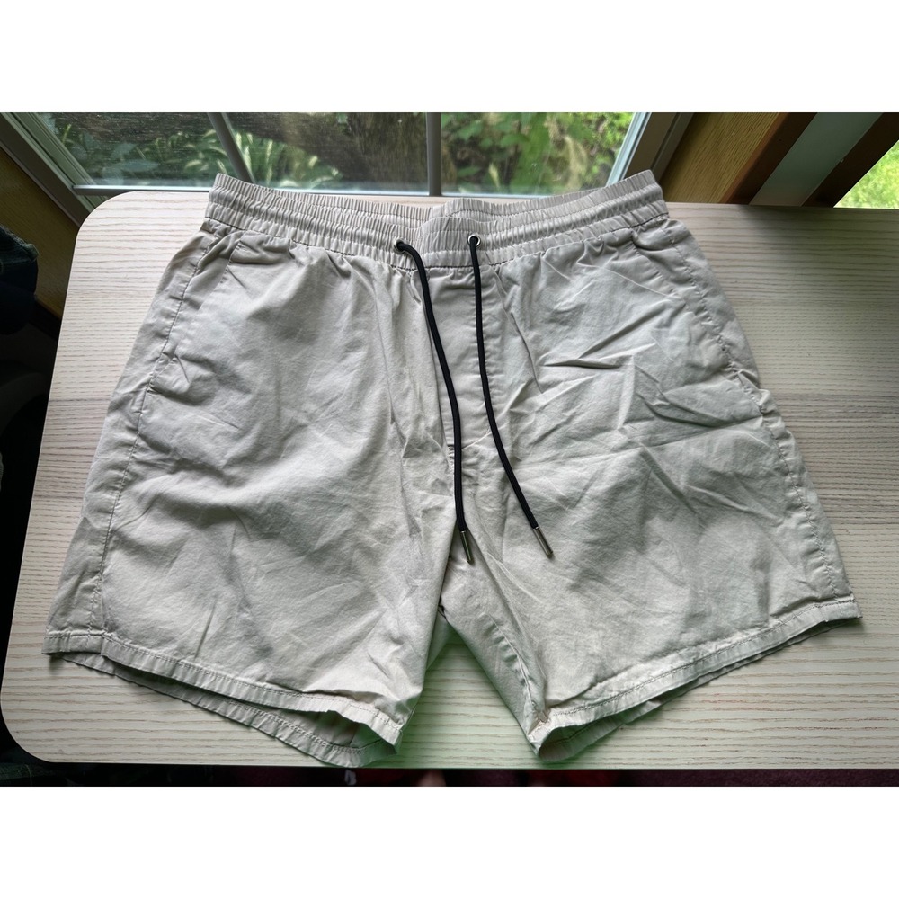 HM Mens Slim Fit Chino‎ Shorts Beige Khaki Elastic Drawstring Waist Size Small